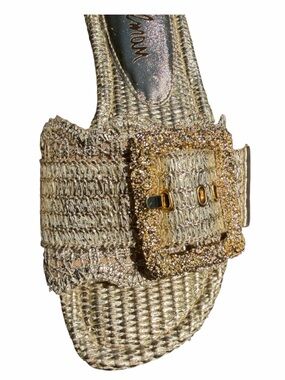 SAM EDELMAN Bambi Raffia Buckle Slide Sandals European Vacation Gold  Size 9 NIB